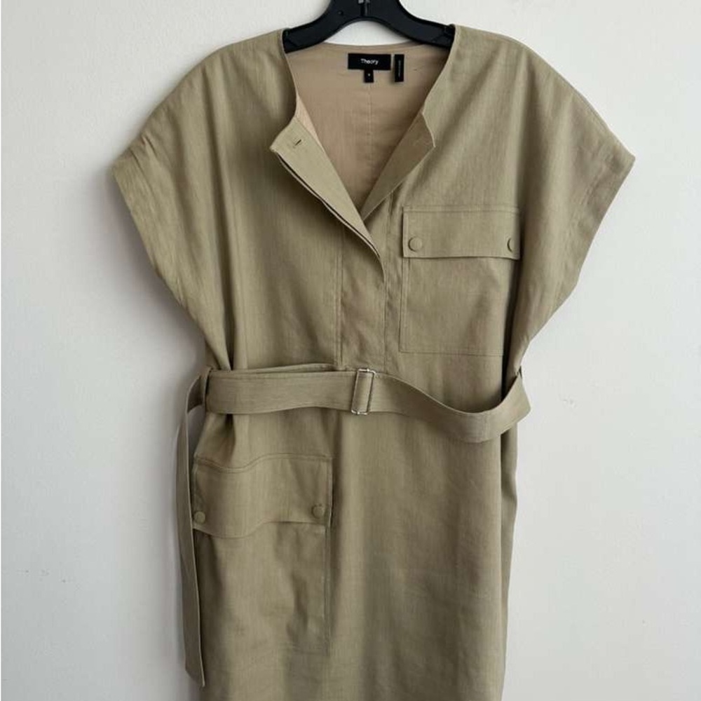 Theory Khaki Belted Dress Short Sleeve Size 6